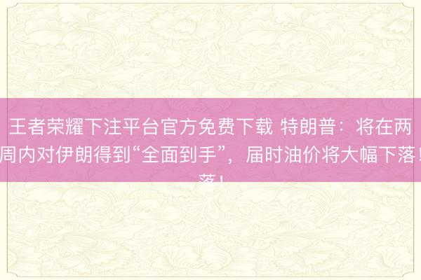 王者荣耀下注平台官方免费下载 特朗普：将在两周内对伊朗得到“全面到手”，届时油价将大幅下落！