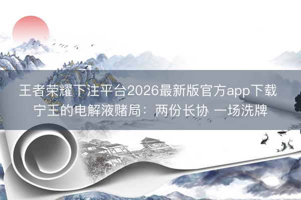 王者荣耀下注平台2026最新版官方app下载 宁王的电解液赌局:两份长协 一场洗牌